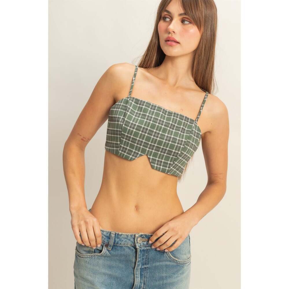 Moss Green PLAID BRALETTE CROP TOP